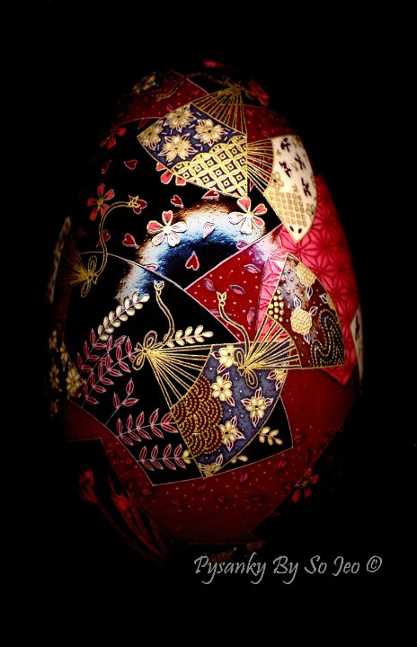 Kimono Fans Chiyogami Ukrainian Style Easter Egg Pysanky by So Jeo